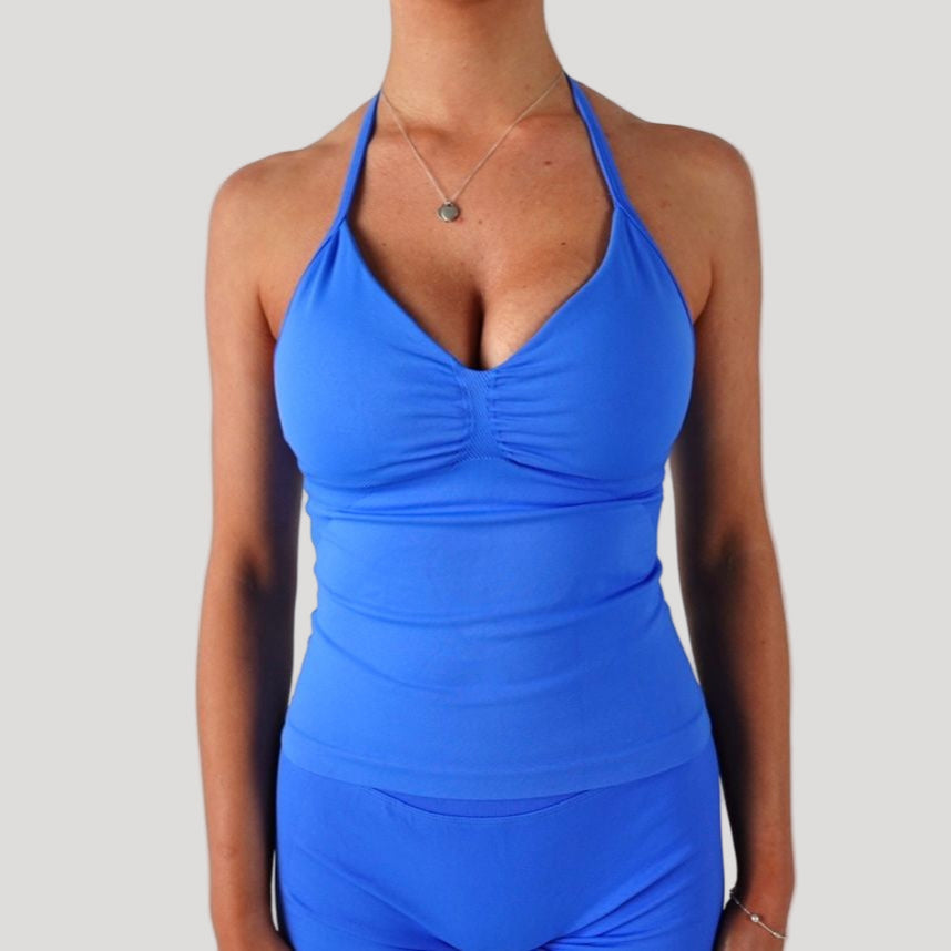 Maivie Fit Luxe Halter Crop and Matching Shorts in Ocean Blue