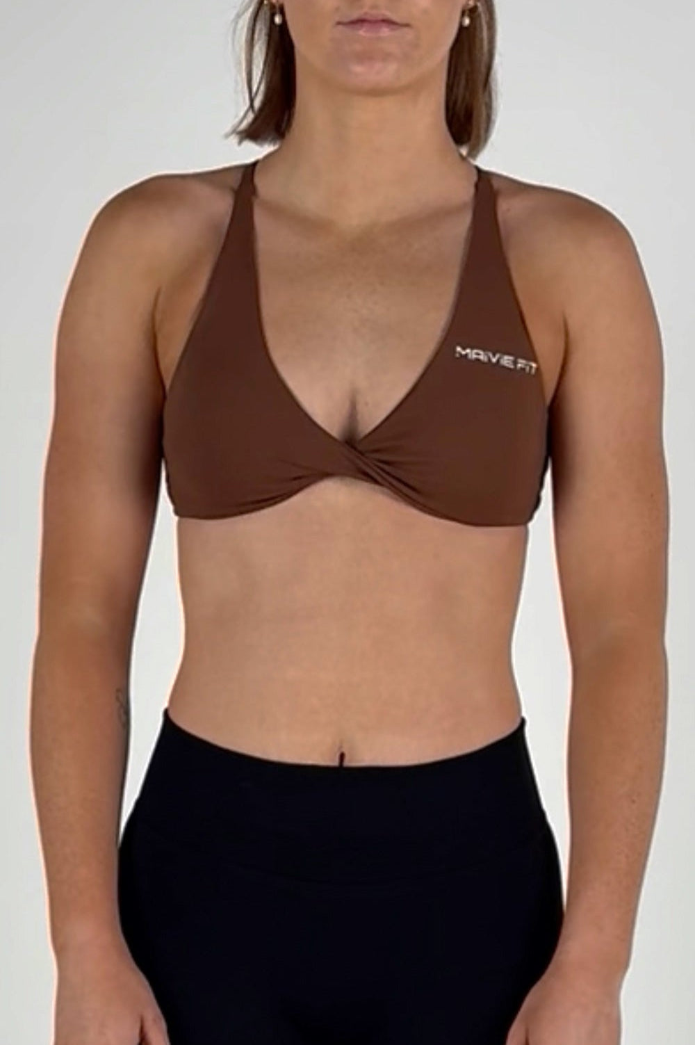 Maivie Fit Twist Crop in Espresso