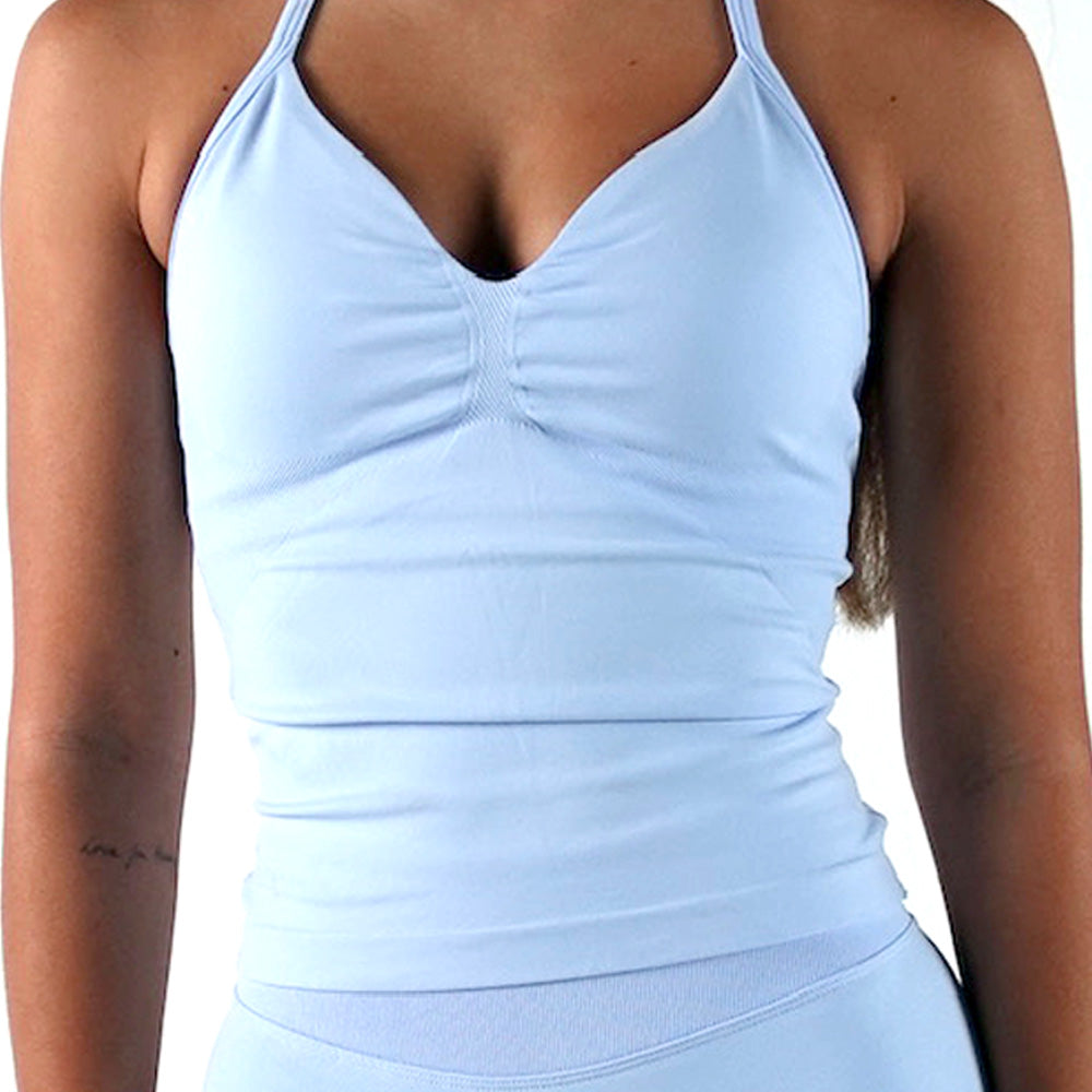Maivie Fit Luxe Halter Crop and Matching Shorts in Mavi Blue