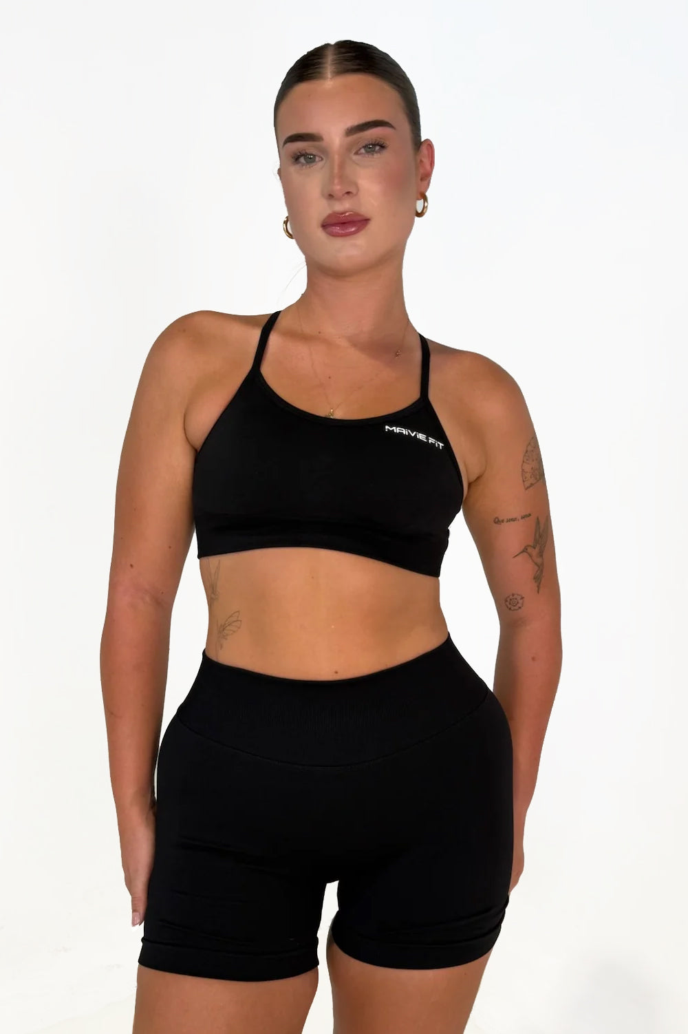 Maivie Fit Signature Scrunch Shorts in Deep Black with Matching Crop