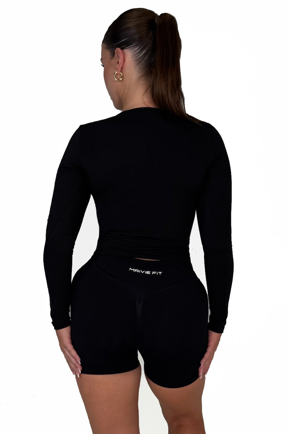 Maivie Fit Compression Long Sleeve Top Back View in Deep Black