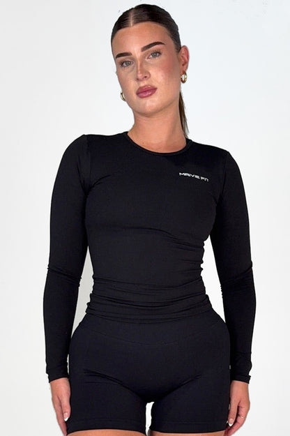 Maivie Fit Compression Long Sleeve Top in Deep Black
