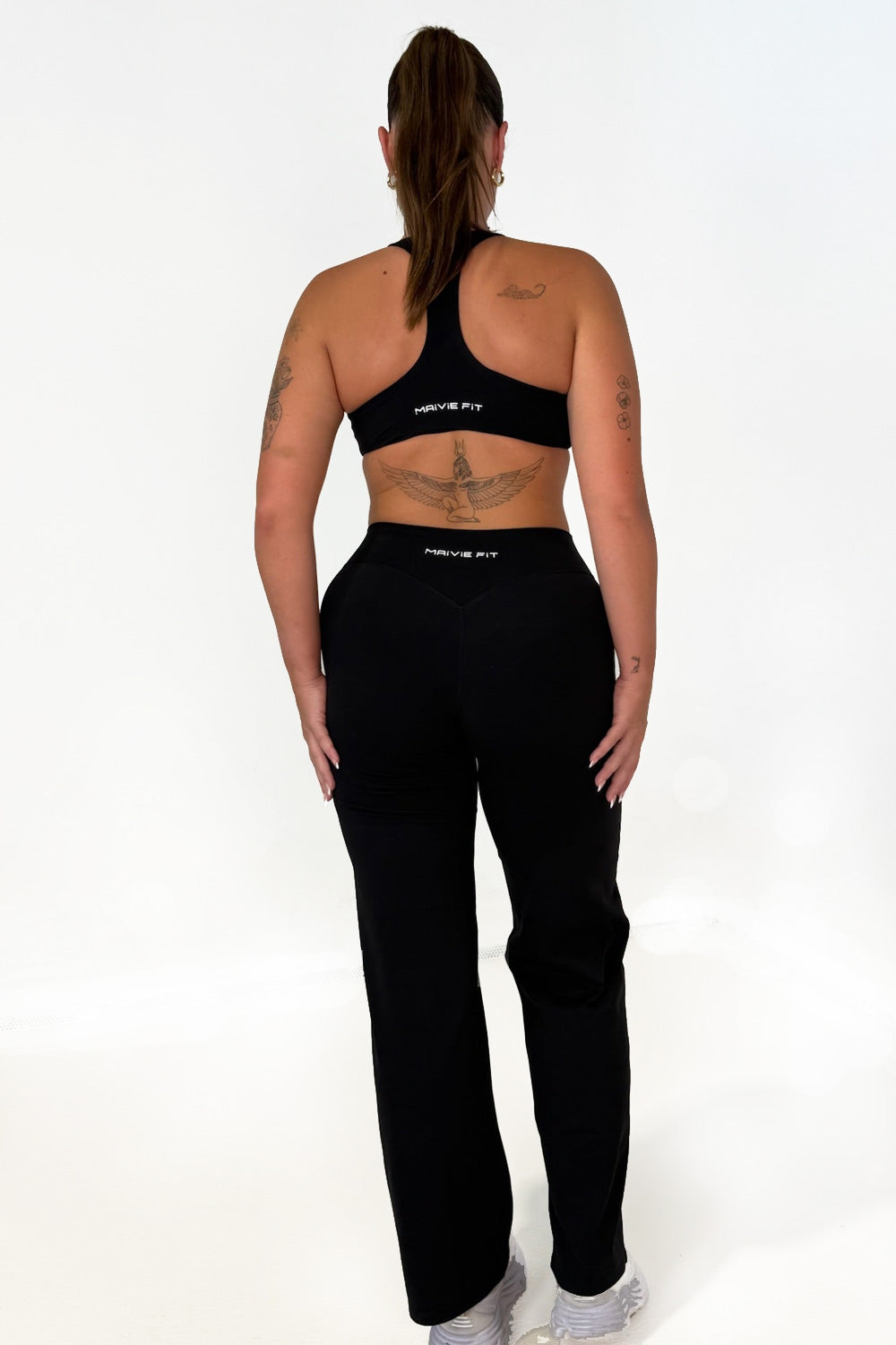 Maivie Fit Flares in Deep Black with matching Crop Back View