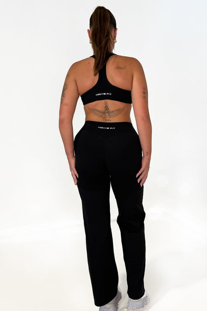 Maivie Fit Flares in Deep Black with matching Crop Back View