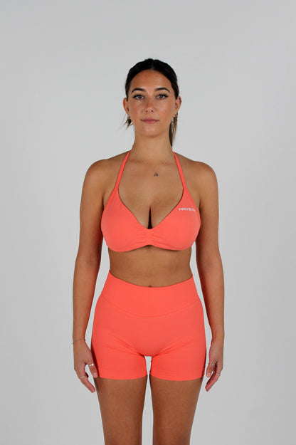 Maivie Fit Halter Crop and Matching Signature Scrunch Shorts in Peach