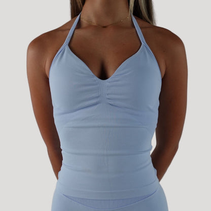 Maivie Fit Luxe Halter Crop and Matching Shorts in Mavi Blue